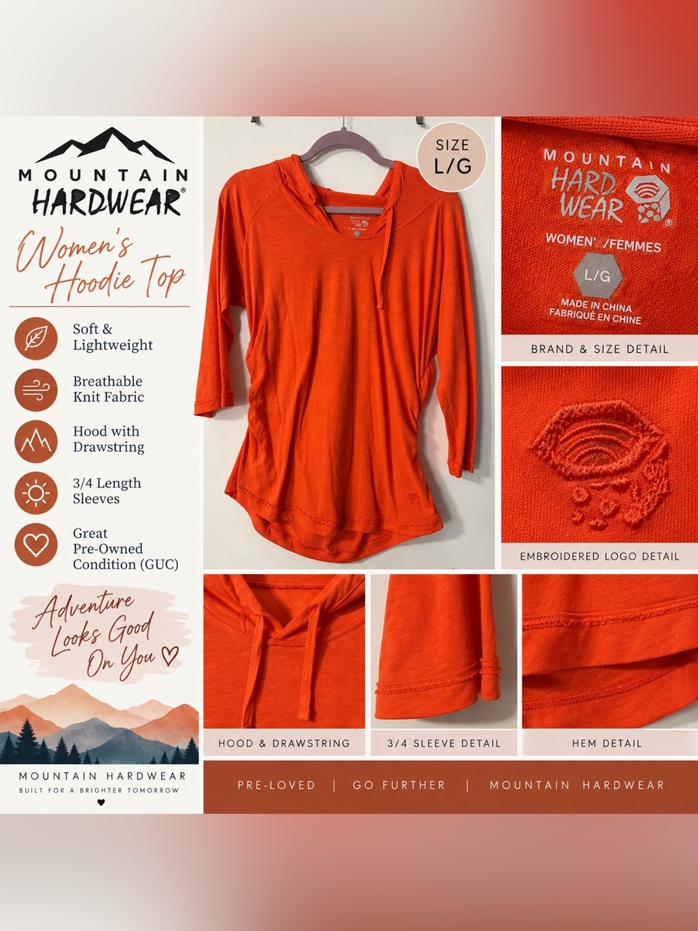 Mountain Hardwear Women's Bright Orange Hooded Top